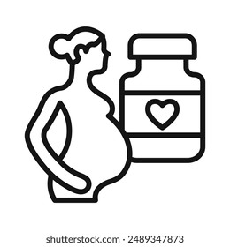 Supplements for pregnant women icon Vector symbol or sign set collection in black and white outline
