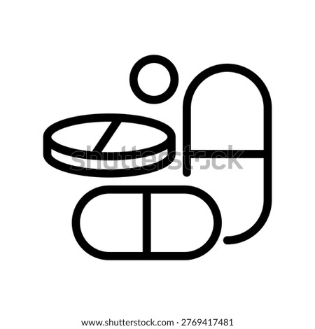 Supplements and Vitamins Line Icon for Nutrition, Capsules, Pills, Protein, Wellness and Dietary Health Concept Outline Vector Illustration