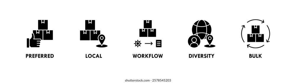 Supplier banner web icon vector illustration concept with icon of preferred, local, workflow, diversity, and bulk
