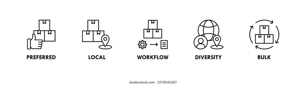 Supplier banner web icon vector illustration concept with icon of preferred, local, workflow, diversity, and bulk