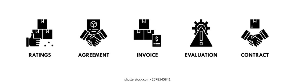 Supplier banner web icon vector illustration concept with icon of ratings, agreement, invoice, evaluation, and contract