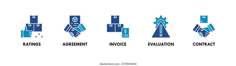 Supplier banner web icon vector illustration concept with icon of ratings, agreement, invoice, evaluation, and contract
