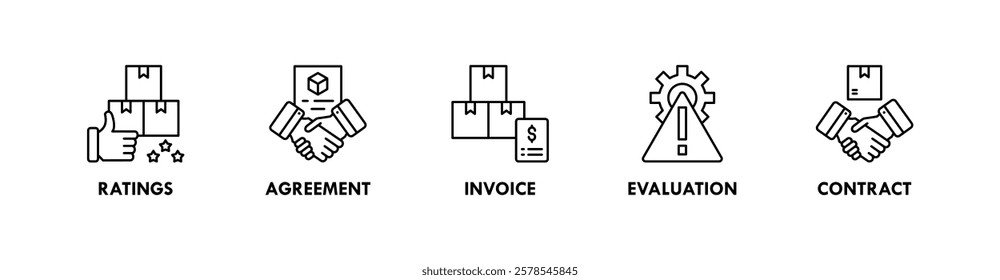 Supplier banner web icon vector illustration concept with icon of ratings, agreement, invoice, evaluation, and contract