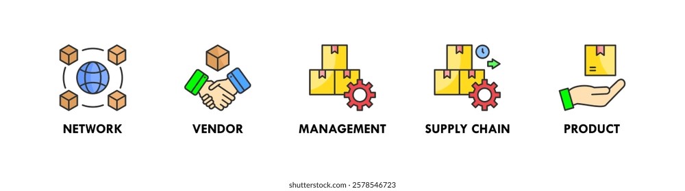 Supplier banner web icon vector illustration concept with icon of network, vendor, management, supply chain, and product