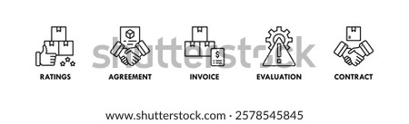 Supplier banner web icon vector illustration concept with icon of ratings, agreement, invoice, evaluation, and contract