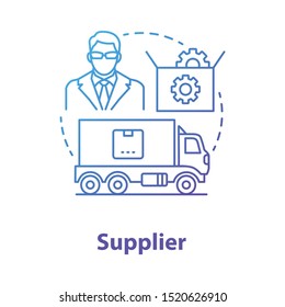 Supplier blue concept icon. Cargo transportation idea thin line illustration. Parcel shipping. Delivery service. Products transfer. Logistics and distribution. Vector isolated outline drawing
