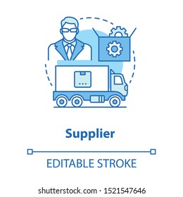 Supplier blue concept icon. Cargo transportation idea thin line illustration. Send parcel. Delivery service. Logistics and distribution. Vector isolated outline drawing. Editable stroke