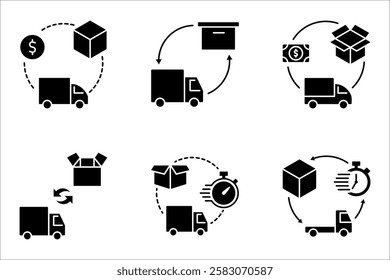 Supplier concept icon set. Cargo transportation idea thin line illustration. Parcel shipping. Product transfer. vector illustration on white background