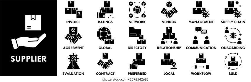 Supplier icon collection set. Containing design supplier, business, service, industry, distribution