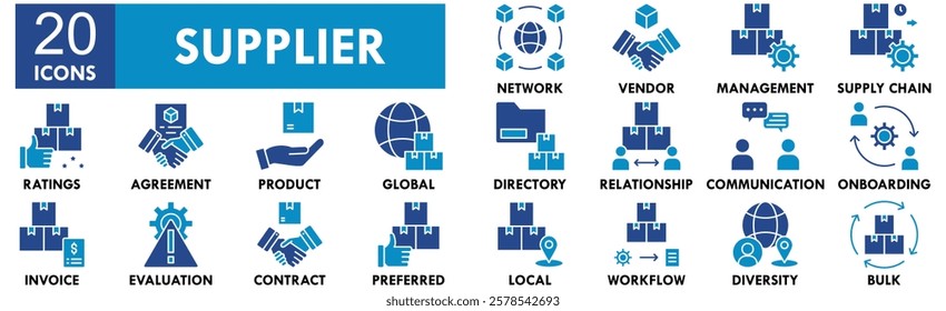 Supplier icon collection set. Containing design supplier, business, service, industry, distribution