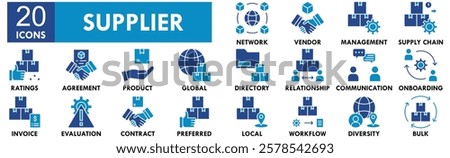 Supplier icon collection set. Containing design supplier, business, service, industry, distribution