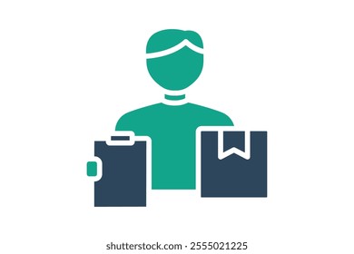 Supplier icon. solid icon style. people with list and products. icon related to procurement. procurement management elements vector illustration