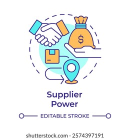 Supplier power multi color concept icon. Influence price and terms of services providing. Porter 5 forces. Round shape line illustration. Abstract idea. Graphic design. Easy to use in brochure