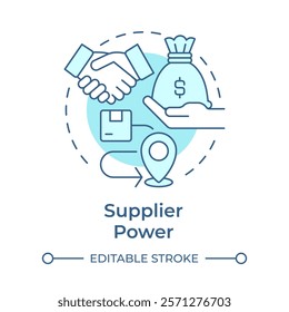 Supplier power soft blue concept icon. Influence price and terms of services providing. Porter 5 forces. Round shape line illustration. Abstract idea. Graphic design. Easy to use in brochure