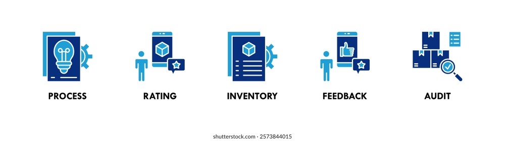 Supplier Relationship Management banner web icon illustration concept with icon of process, rating, inventory, feedback, and audit