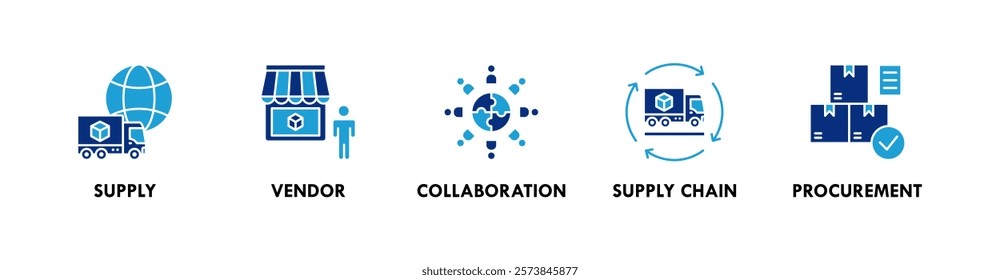 Supplier Relationship Management banner web icon illustration concept with icon of supply, vendor, collaboration, supply chain, and procurement