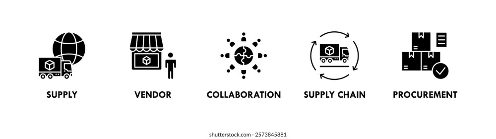 Supplier Relationship Management banner web icon illustration concept with icon of supply, vendor, collaboration, supply chain, and procurement