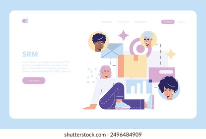 Supplier relationship management concept. Diverse team engaging with innovative procurement solutions. Strategic business interactions, partnership development. Vector illustration.