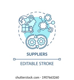 Suppliers concept icon. Co-creation participant idea thin line illustration. Distributor, vendor. Supplying goods to another organization. Vector isolated outline RGB color drawing. Editable stroke