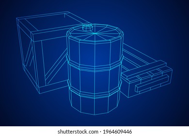 Suministra concepto de carga. Cajas y barriles. Ilustración vectorial de malla baja de malla de malla de alambre.