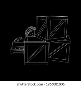 Suministra concepto de carga. Cajas y barriles. Ilustración vectorial de malla baja de malla de malla de alambre.
