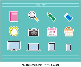 Computer.　Smartphones.　Tablet.　Office supplies. Icon set.