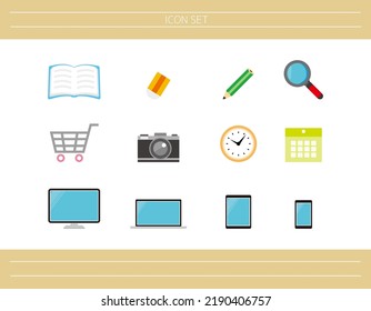 Computer.　Smartphones.　Tablet.　Office supplies. Icon set.