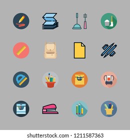 supplies icon set. vector set about pencil case, ruler, backpack and pencil icons set.