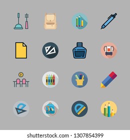 supplies icon set. vector set about pencil, crayons, pencils and backpack icons set.