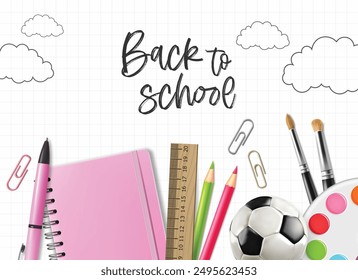 Supplies isolated set, back to school background. Vector. Colorful school supplies, vector illustration. Stationery