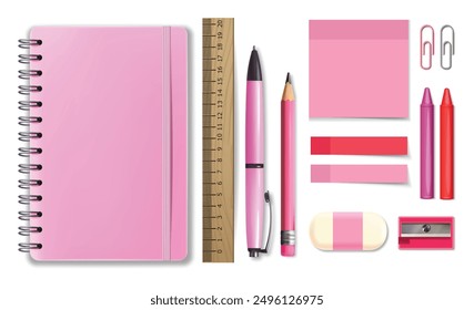 Supplies isolated set, back to school background. Vector. Colorful school supplies, vector illustration. Stationery	