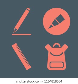 supplies vector icons set. with school book bag, pencil and ruler in set