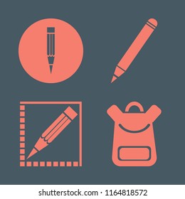 supplies vector icons set. with school book bag and pencil in set