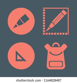 supplies vector icons set. with school book bag, ruler and pencil in set
