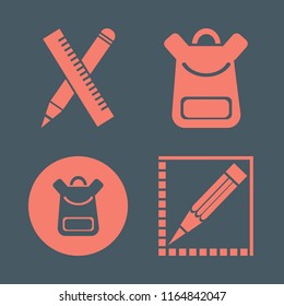 supplies vector icons set. with school book bag, pencil and ruler and pencil in set