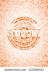 Supply abstract emblem, orange mosaic background