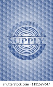 Supply blue badge with geometric background.