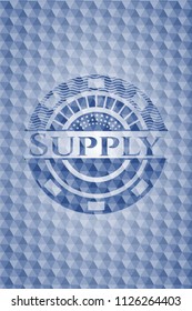 Supply blue emblem with geometric background.