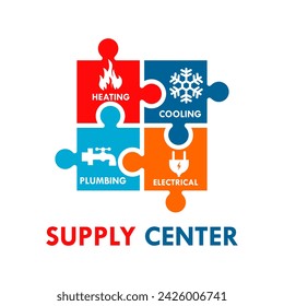 Versorgungszentrum - Heizen, Kühlen, Klempnern, elektrisches Design Logo-Vorlage Illustration