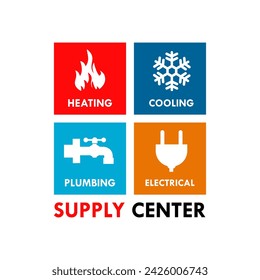 Versorgungszentrum - Heizen, Kühlen, Klempnern, elektrisches Design Logo-Vorlage Illustration