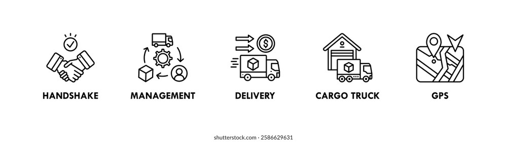 Supply Chain banner web icon vector illustration concept with icon of handshake, management, delivery, cargo truck, and GPS