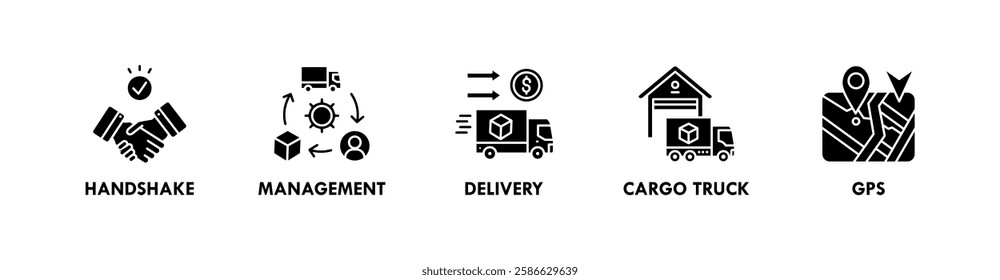 Supply Chain banner web icon vector illustration concept with icon of handshake, management, delivery, cargo truck, and GPS