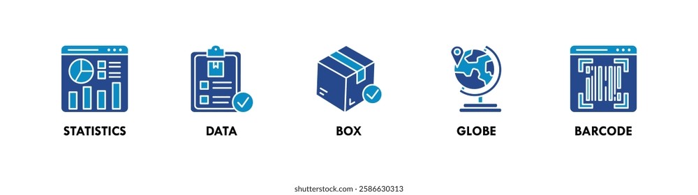 Supply Chain banner web icon vector illustration concept with icon of statistics, data, box, globe, and barcode