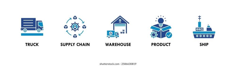 Supply Chain banner web icon vector illustration concept with icon of truck, supply chain, warehouse, product, and ship