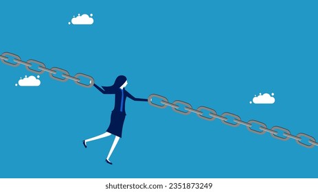 Supply chain and business vulnerability. Businesswomen holding chains together