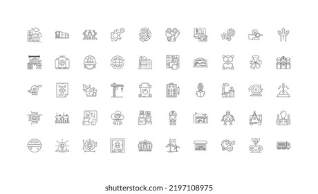 Ilustración de concepto de cadena de suministro, iconos lineales, conjunto de señales de línea, colección de vectores