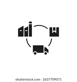 Supply Chain Cycle Icon, Production, Shipping, and Delivery. This icon uses editable glyp style eps file.