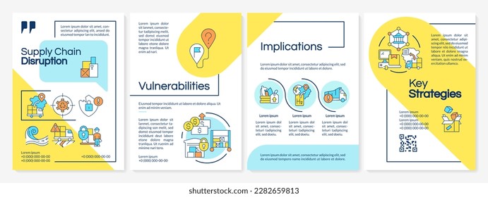 Supply chain disruption blue and yellow brochure template. Leaflet design with linear icons. Editable 4 vector layouts for presentation, annual reports. Questrial, Lato-Regular fonts used