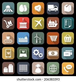 Supply chain flat icons with long shadow, stock vector