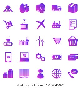 Iconos de gradiente de la cadena de suministro en fondo blanco, vector de stock